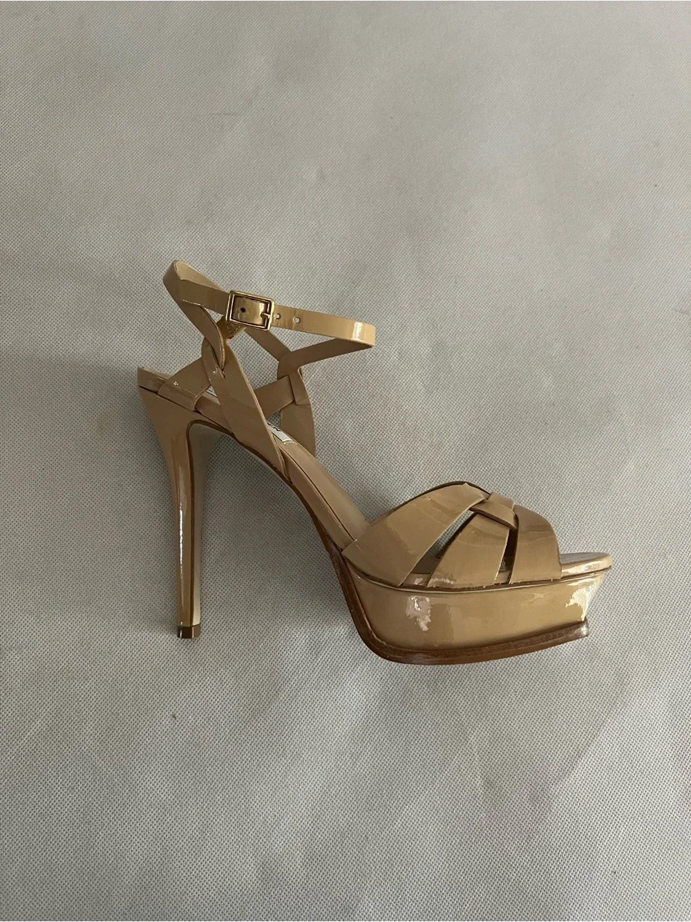 Steve Madden Beige Strappy Patent Leather Heels